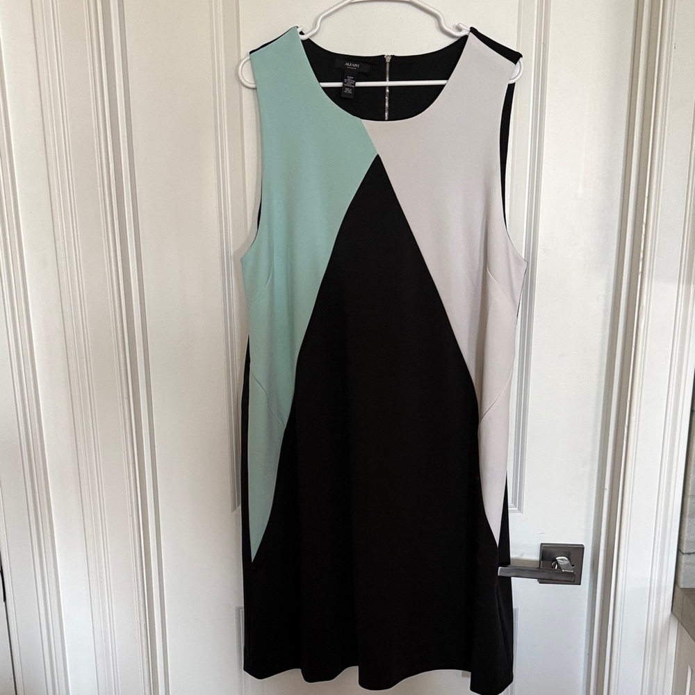 Alfani Mint, Black, and White Colorblock Midi Dress